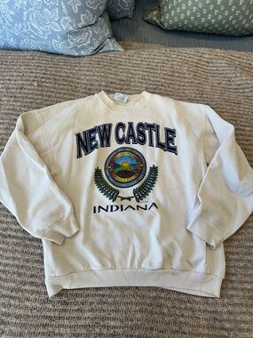 Vintage 1995 New Castle Indiana Crewneck Sweatshirt - Cream